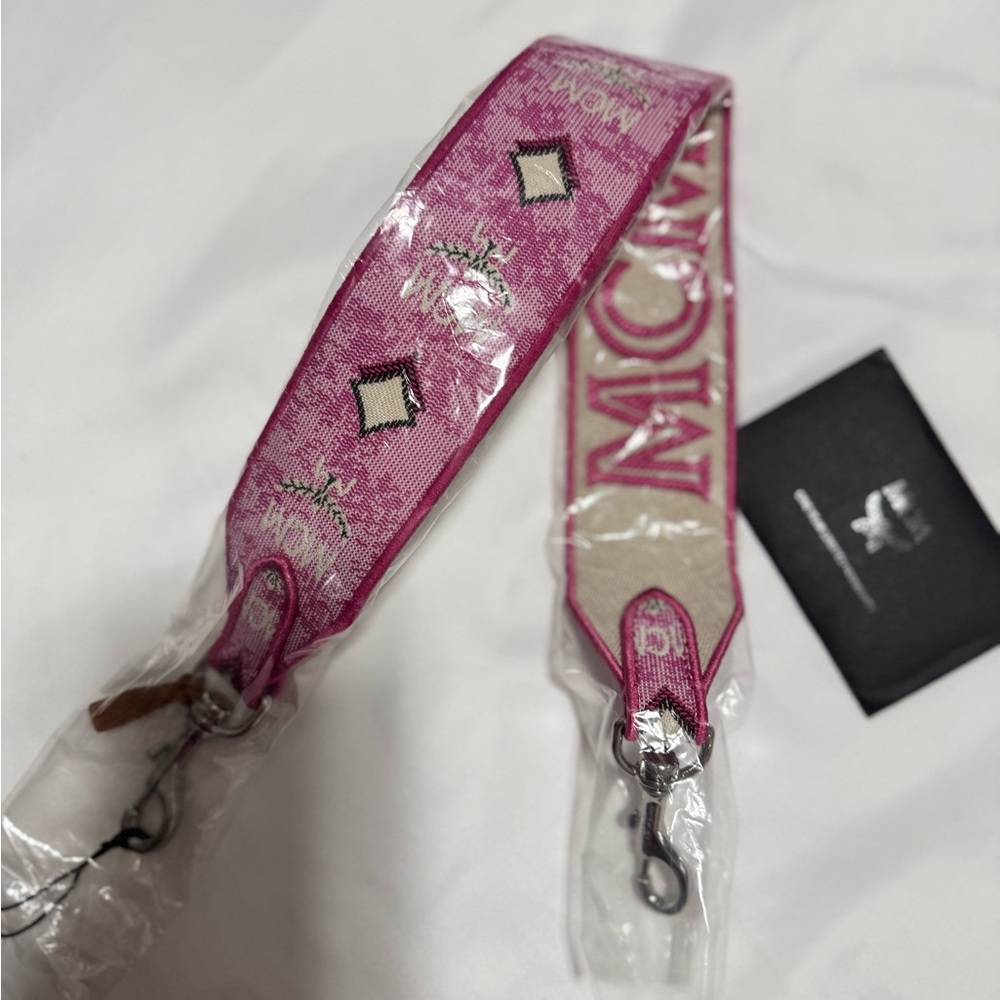 MCM Pink and Cream Logo Strap